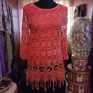 Nicole Marie Coral Crochet Top M